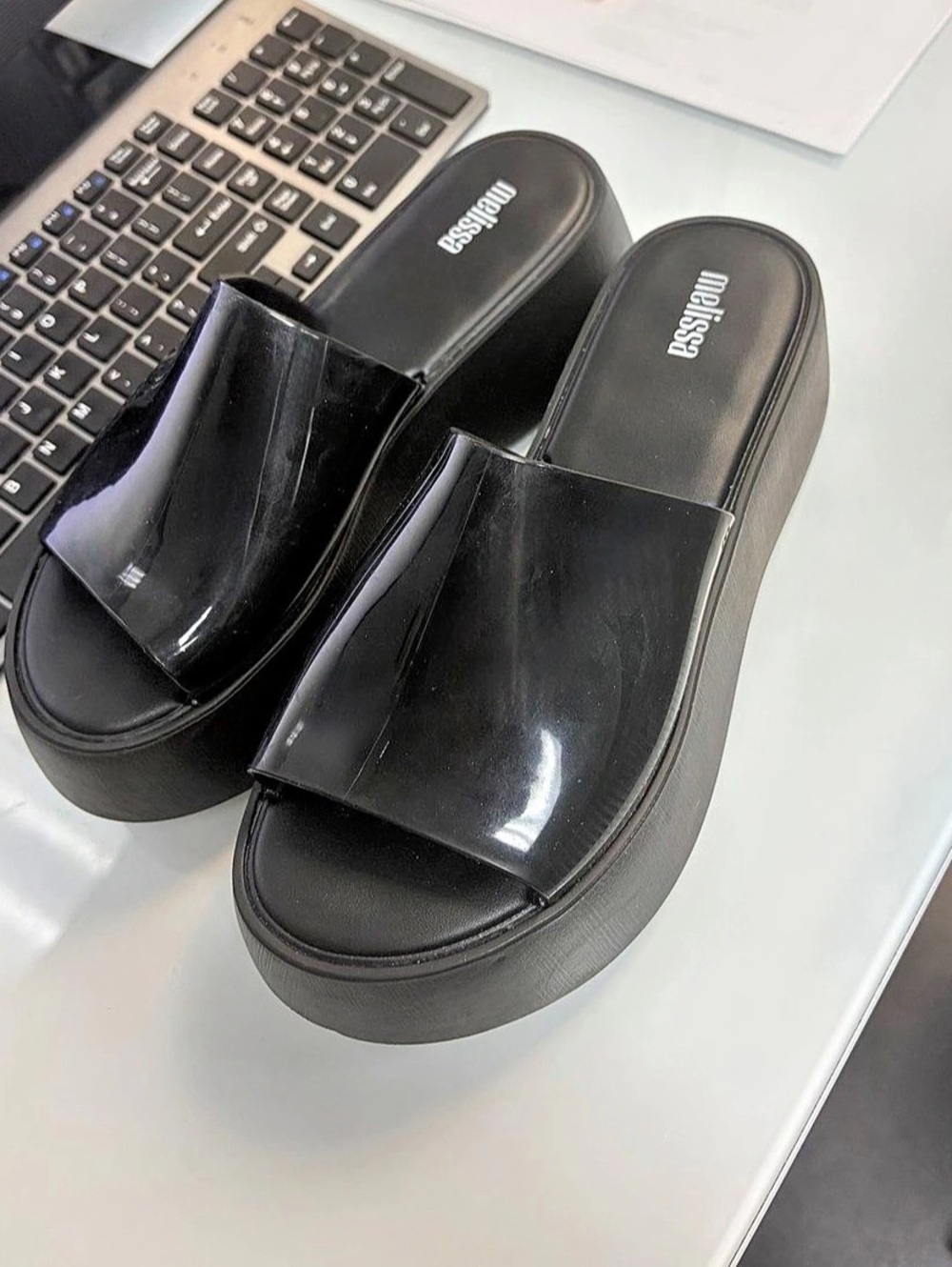 Melissa Jelly Platform Slide Sandals in Black Size US 7